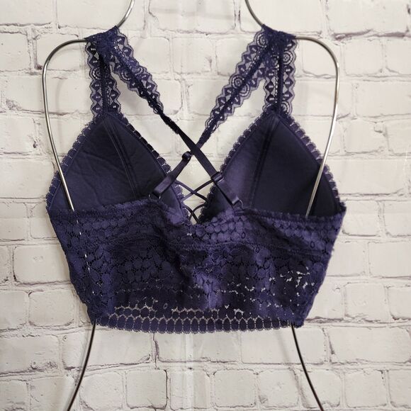 Daytrip Bralette Small Blue Lace Wireless Adjustable Pullover Criss-cross Back - Picture 4 of 12